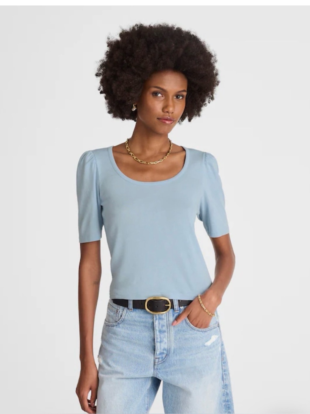 NWT Madewell 100% cotton Puff-Sleeve Scoopneck Tee size M
